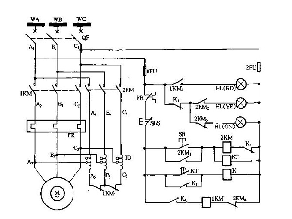 自藕变压器降压启动的电动机控制电路